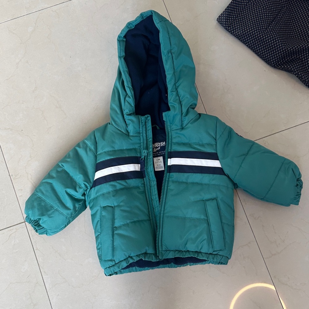 Oshkosh Teal Hooded Puffer Jacket with Stripes